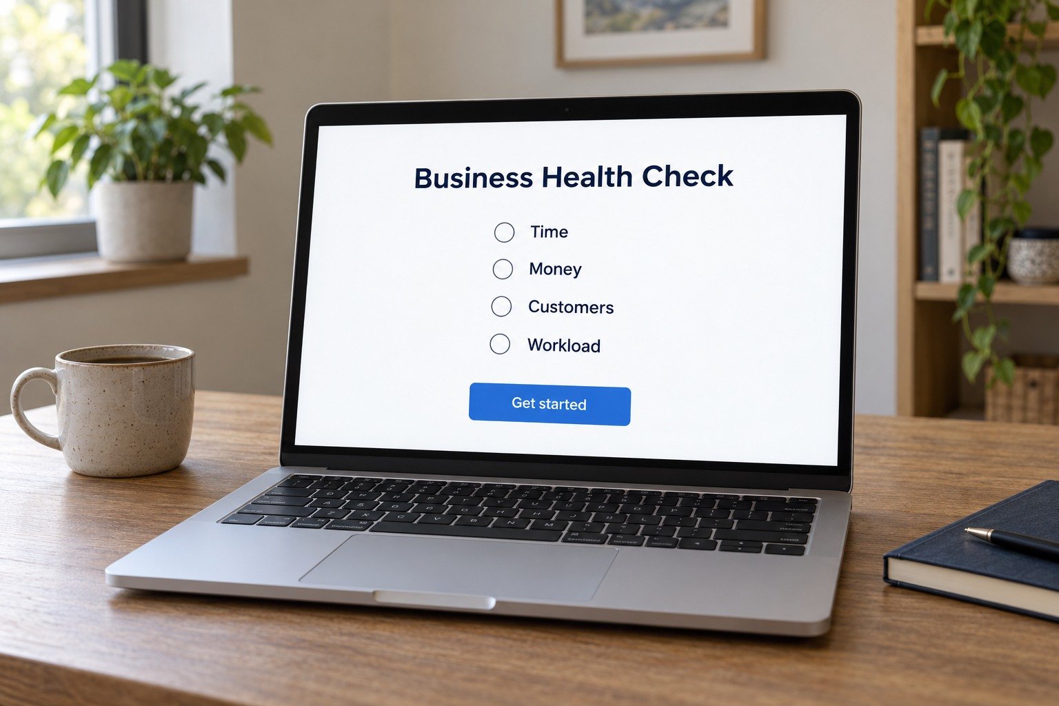 Laptop on a wooden desk illustrating the Business Health Check